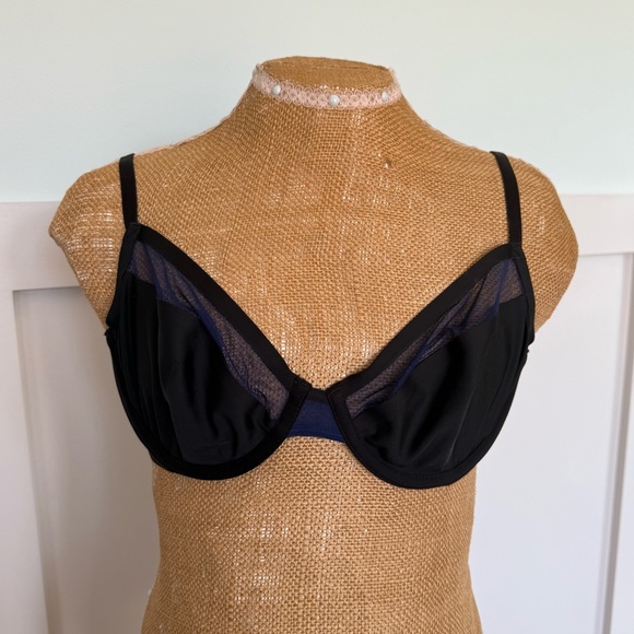 Victoria's Secret Unlined Underwire Demi Mesh Bra Black blue Size 34D Sexy Sheer - Picture 1 of 7